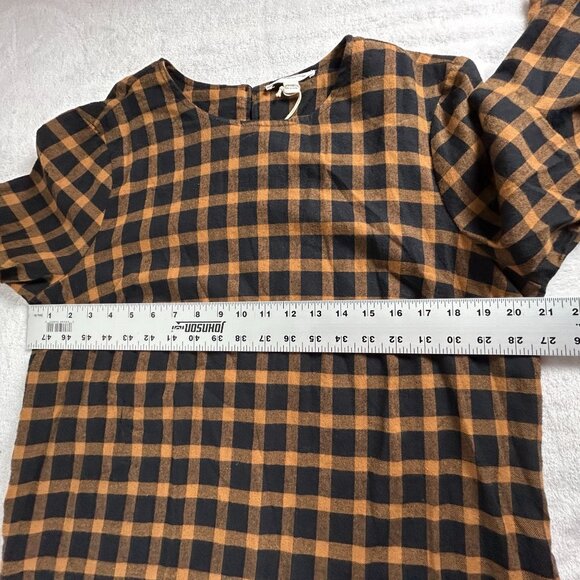 Beach Lunch Lounge Plaid Black Brown Ruffle Sleeve Delphina Dress Large New - Picture 8 of 10